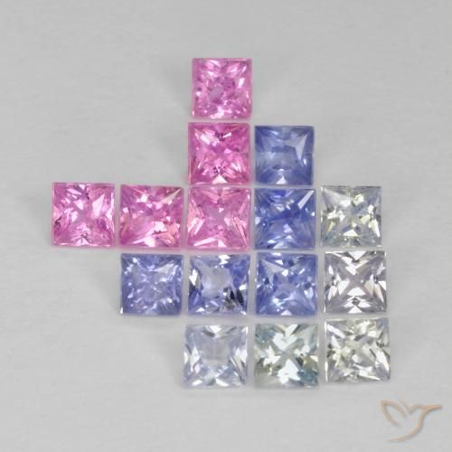 Gemas de Zafiro Multicolor natural de 1.36 ct, Cuadrado, VS