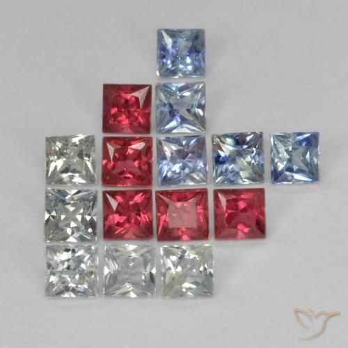 Gemas de Zafiro Multicolor natural de 1.65 ct, Cuadrado, VS
