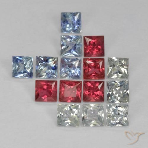 Gemas de Zafiro Multicolor natural de 1.65 ct, Cuadrado, VS