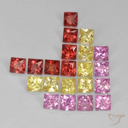 Gemas de Zafiro Multicolor natural de 2.25 ct, Cuadrado, VS