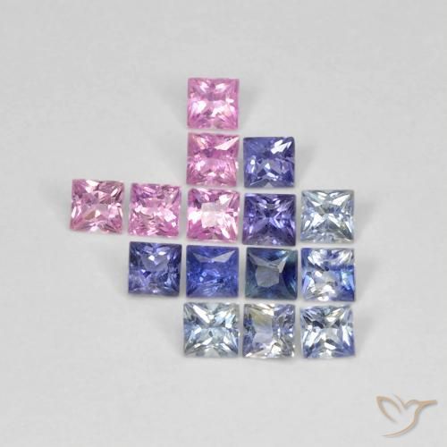 Gemas de Zafiro Multicolor natural de 1.40 ct, Cuadrado, VS