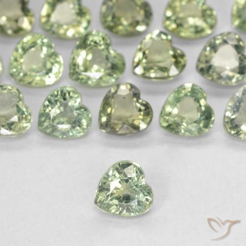 Zafiro Verde salvia muy claro natural de 0.42 ct, Corazón, VVS-VS