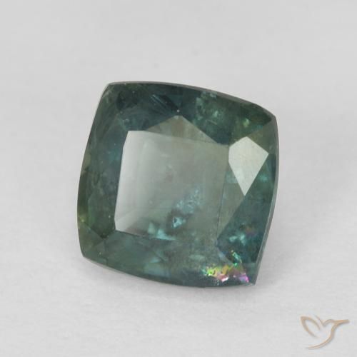 Zafiro Verde azulado oscuro natural de 1.14 ct, Forma Cojín, VS-SI