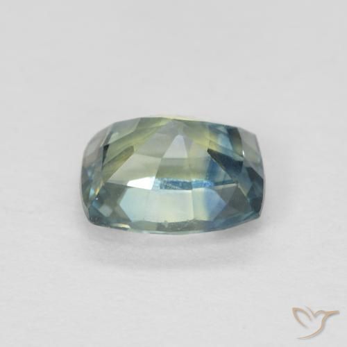 Zafiro Verde-azul natural de 0.77 ct, Forma Cojín, VS