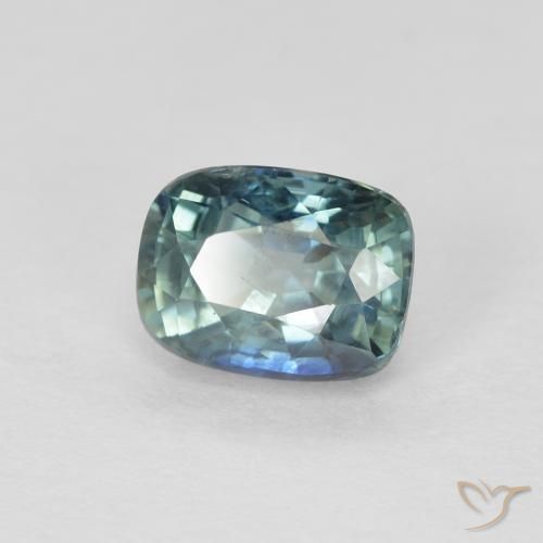 Zafiro Azul verdoso natural de 1.08 ct, Forma Cojín, VS