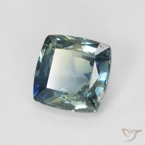 Zafiro Azul verdoso natural de 0.91 ct, Forma Cojín, VS