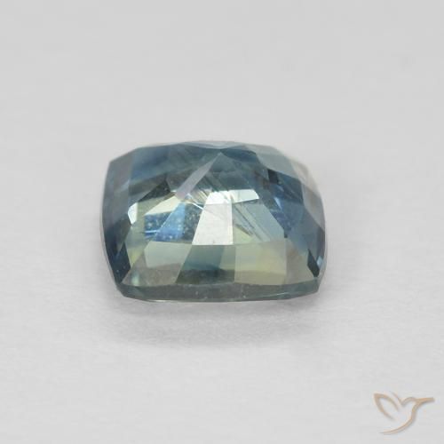 Zafiro Azul verdoso natural de 0.91 ct, Forma Cojín, VS