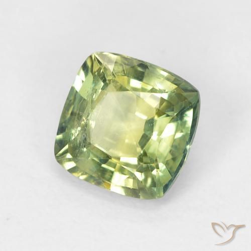 Zafiro Verde amarillento natural de 1.19 ct, Forma Cojín, VS