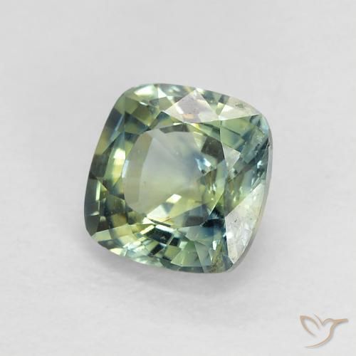 Zafiro Azul verdoso natural de 0.89 ct, Forma Cojín, VS