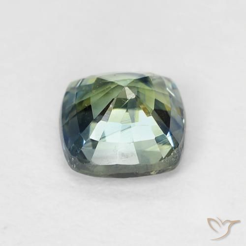 Zafiro Azul verdoso natural de 0.89 ct, Forma Cojín, VS