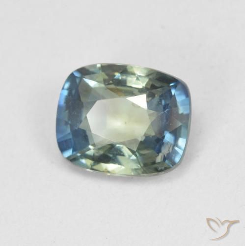 Zafiro Verde azul medio natural de 0.79 ct, Forma Cojín, VS