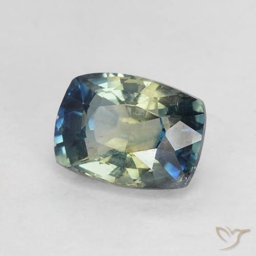 Zafiro Azul verdoso natural de 0.95 ct, Forma Cojín, VVS-VS