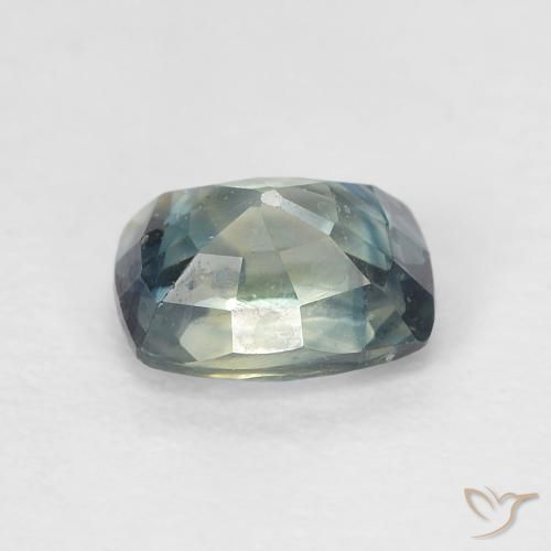 Zafiro Azul verdoso natural de 0.95 ct, Forma Cojín, VVS-VS
