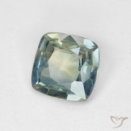 Zafiro Azul verdoso natural de 0.88 ct, Forma Cojín, VVS