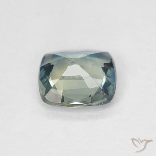 Zafiro Azul verdoso natural de 0.88 ct, Forma Cojín, VVS