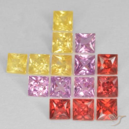 Gemas de Zafiro Multicolor natural de 1.61 ct, Cuadrado, VS
