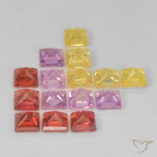 Gemas de Zafiro Multicolor natural de 1.61 ct, Cuadrado, VS