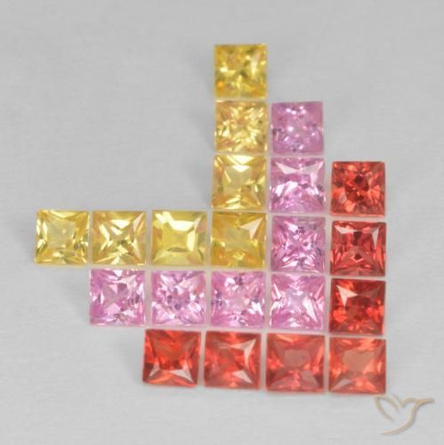 Gemas de Zafiro Multicolor natural de 1.95 ct, Cuadrado, VS