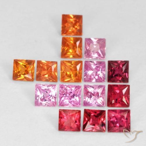 Gemas de Zafiro Multicolor natural de 1.64 ct, Cuadrado, VS
