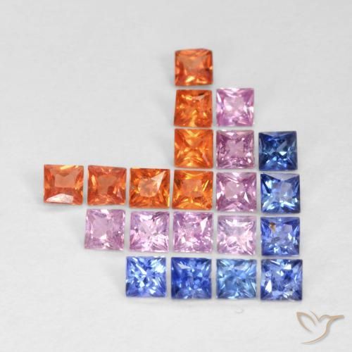 Gemas de Zafiro Multicolor natural de 1.49 ct, Cuadrado, VS