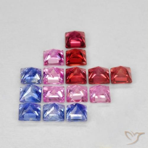 Gemas de Zafiro Multicolor natural de 1.58 ct, Cuadrado, VS