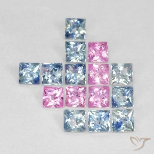 Gemas de Zafiro Multicolor natural de 1.78 ct, Cuadrado, VS