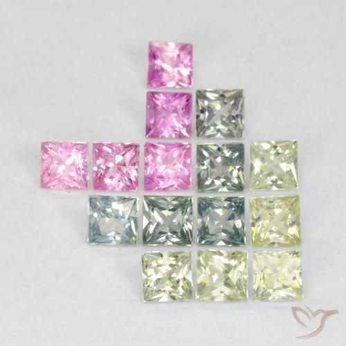 Gemas de Zafiro Multicolor natural de 1.65 ct, Cuadrado, VS
