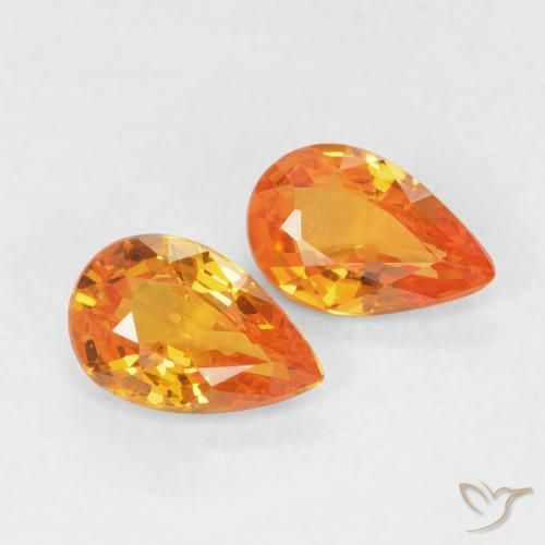 Gemas de Zafiro Naranja claro natural de 0.90 ct, En forma de pera, VVS-VS
