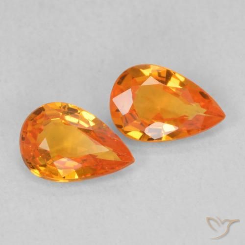 Gemas de Zafiro Naranja claro natural de 0.96 ct, En forma de pera, VS