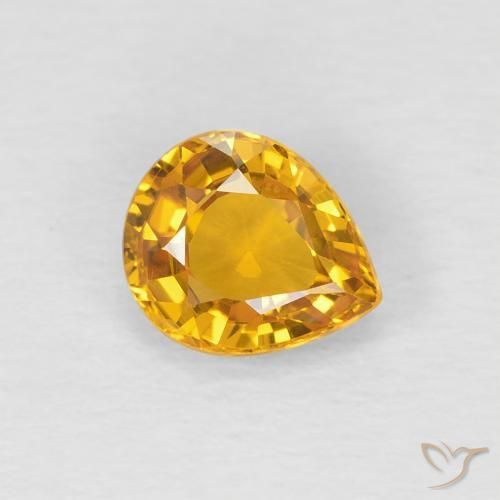 Zafiro Dorado naranja natural de 0.79 ct, En forma de pera, VVS-VS