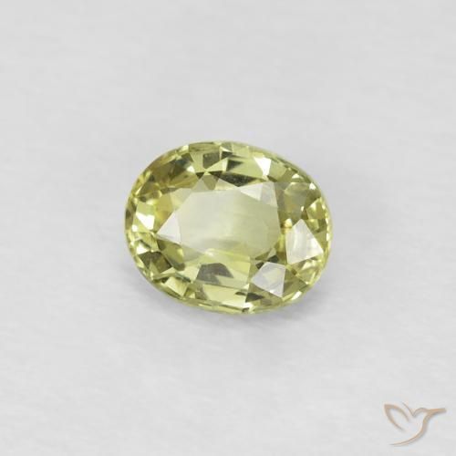 Zafiro Amarillo verdoso claro natural de 0.50 ct, Ovalada, VVS