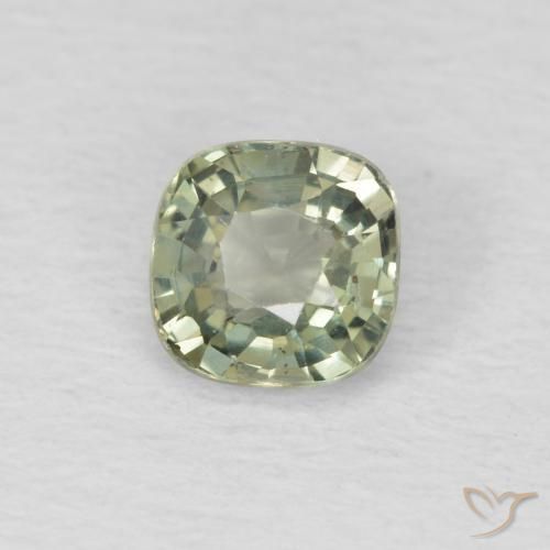 Zafiro Verde grisáceo natural de 0.47 ct, Forma Cojín, VS