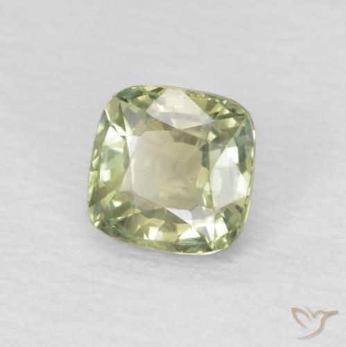 Zafiro Verde pera claro natural de 0.57 ct, Forma Cojín, VS