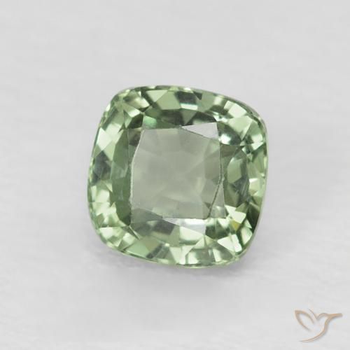 Zafiro Verde salvia claro natural de 0.73 ct, Forma Cojín, VVS