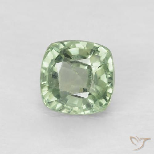 Zafiro Verde amarillento pálido natural de 0.69 ct, Forma Cojín, VVS-VS