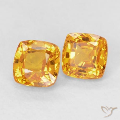 Gemas de Zafiro Dorado-naranja medio natural de 1.00 ct, Forma Cojín, VVS-VS