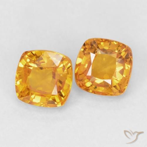 Gemas de Zafiro Dorado naranja natural de 1.33 ct, Forma Cojín, VVS-VS
