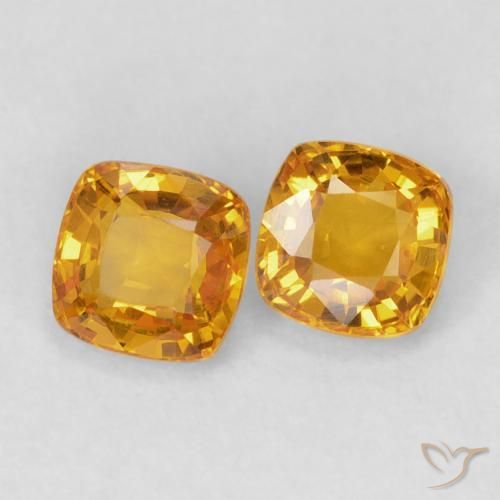 Gemas de Zafiro Dorado naranja natural de 1.28 ct, Forma Cojín, VVS-VS