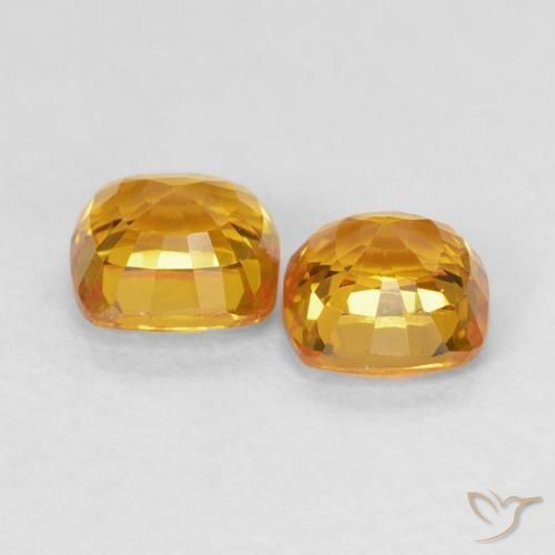Gemas de Zafiro Dorado naranja natural de 1.28 ct, Forma Cojín, VVS-VS