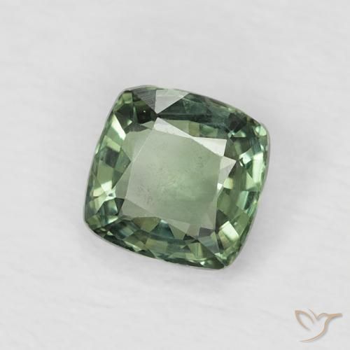 Zafiro Medium Light Green natural de 0.57 ct, Forma Cojín, VS