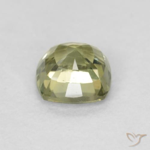 Zafiro Verde amarillento natural de 0.58 ct, Forma Cojín, VVS-VS