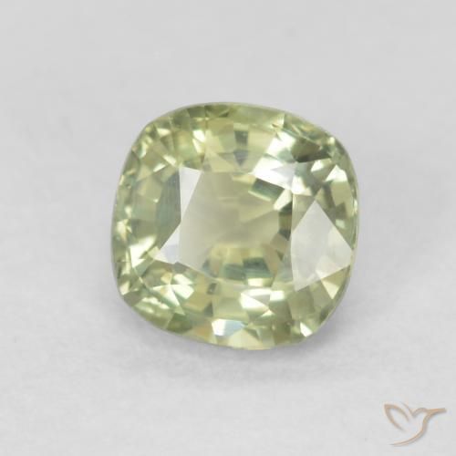 Zafiro Verde salvia muy claro natural de 0.65 ct, Forma Cojín, VVS-VS