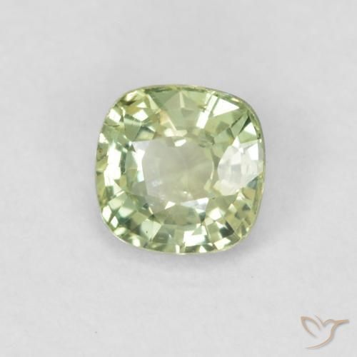 Zafiro Verde salvia muy claro natural de 0.43 ct, Forma Cojín, VVS-VS