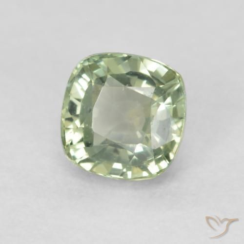 Zafiro Verde salvia muy claro natural de 0.69 ct, Forma Cojín, VVS-VS