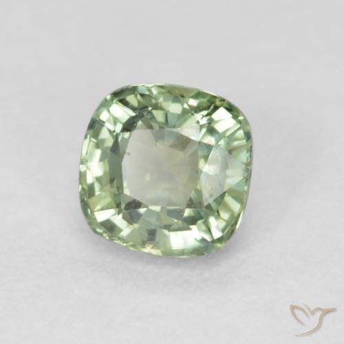 Zafiro Verde salvia muy claro natural de 0.55 ct, Forma Cojín, VVS