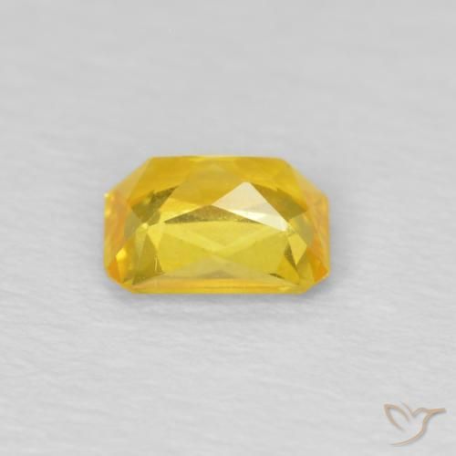 Zafiro amarillo miel natural de 0,50 ct, corte esmeralda, VS