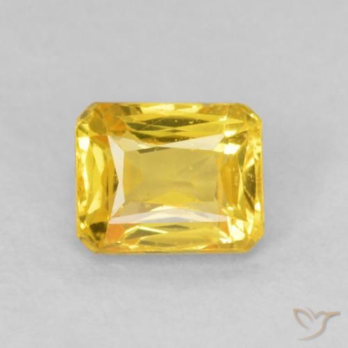 0.71ct Natural Amarillo púrpura Zafiro, corte esmeralda, VVS-VS