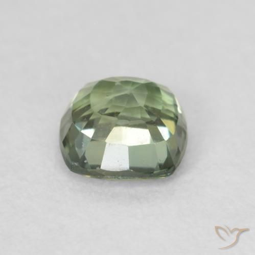 Zafiro Verde salvia claro natural de 0.69 ct, Forma Cojín, VS