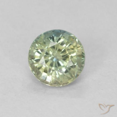Zafiro Verde grisáceo natural de 0.48 ct, Corte Redondo, VS-SI