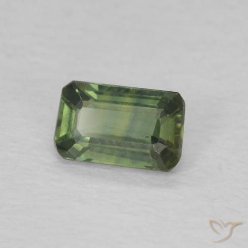 Zafiro Verde terroso pálido natural de 0.42 ct, Corte Octágono / Esmeralda, VS